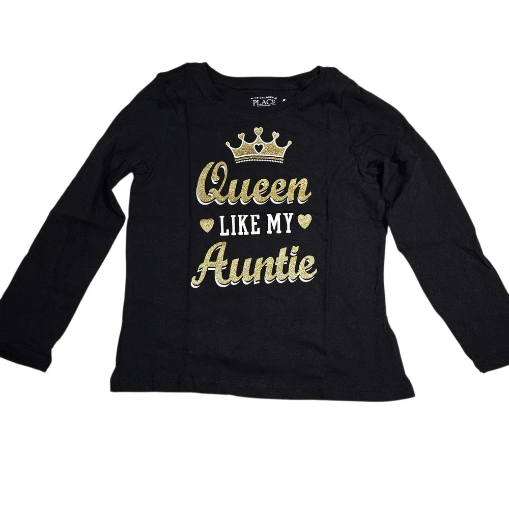 TCP The Childrens Place 4T Girls Black Queen Like My‎ Auntie Gold Glitter Tee
